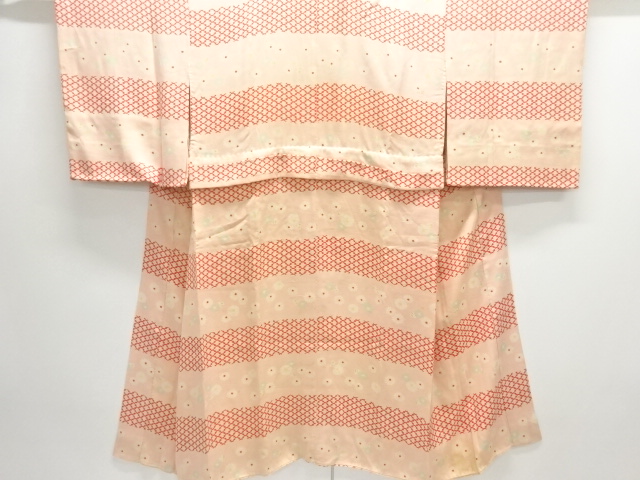 JAPANESE KIMONO / ANTIQUE JUBAN / SILK / MON KINSHA / STRIPE & KIKU